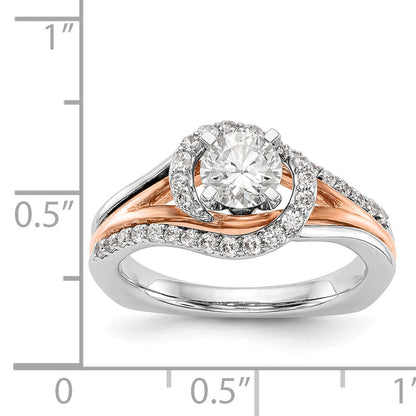14K Bicolor Verlobungsring mit Peg-Fassung und simuliertem Diamant, überkreuzt