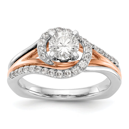 14K Bicolor Verlobungsring mit Peg-Fassung und simuliertem Diamant, überkreuzt