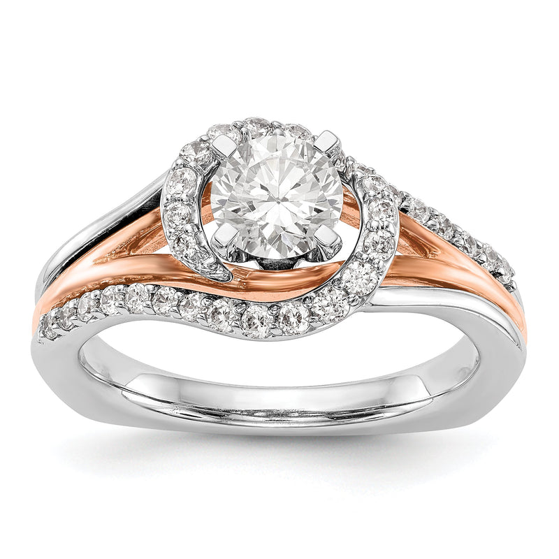14K Bicolor Verlobungsring mit Peg-Fassung und simuliertem Diamant, überkreuzt