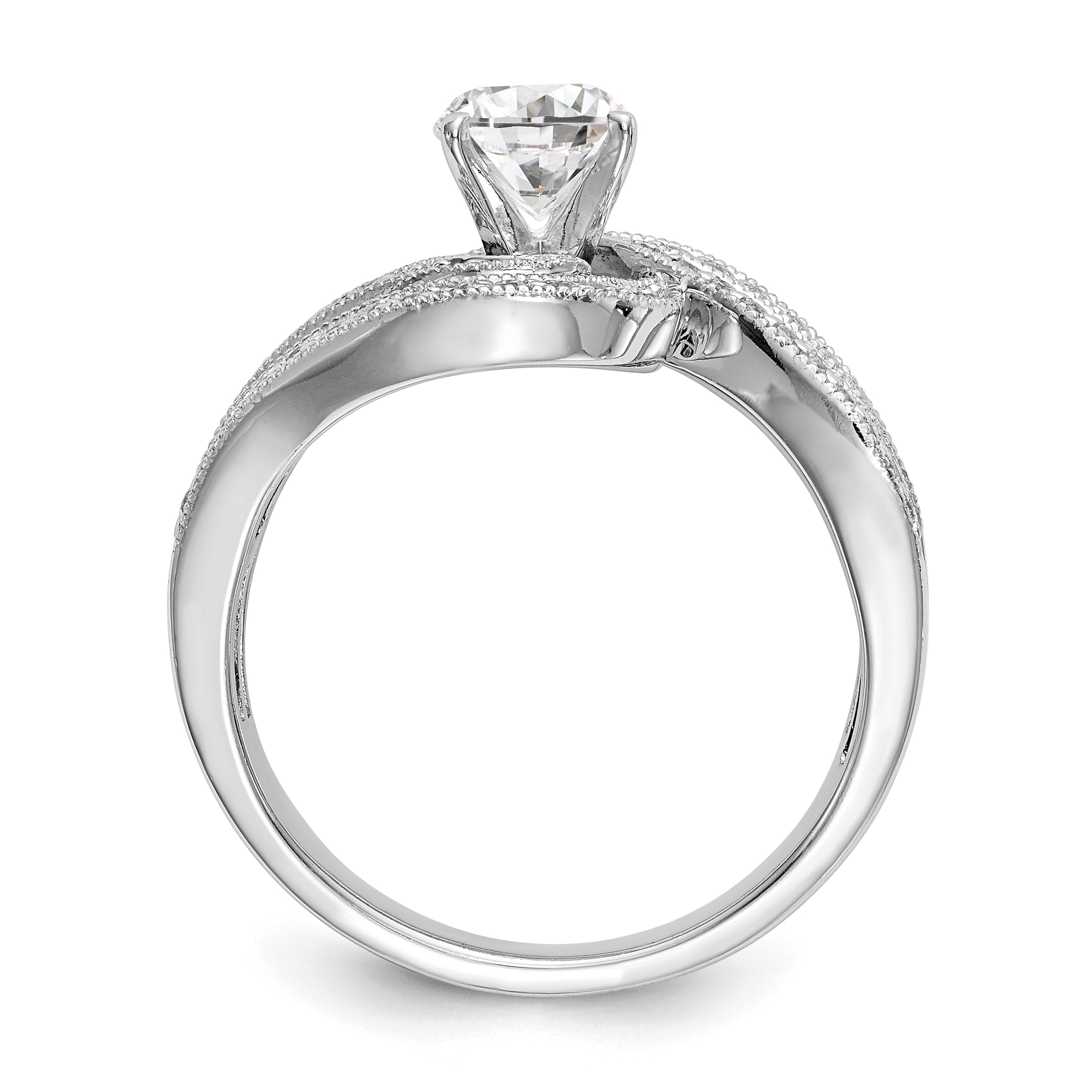 Verlobungsring in Bypass-Design aus 14K Weißgold mit Krappenfassung und simuliertem Diamanten