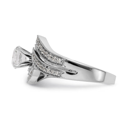 Verlobungsring in Bypass-Design aus 14K Weißgold mit Krappenfassung und simuliertem Diamanten