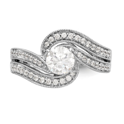 Verlobungsring in Bypass-Design aus 14K Weißgold mit Krappenfassung und simuliertem Diamanten