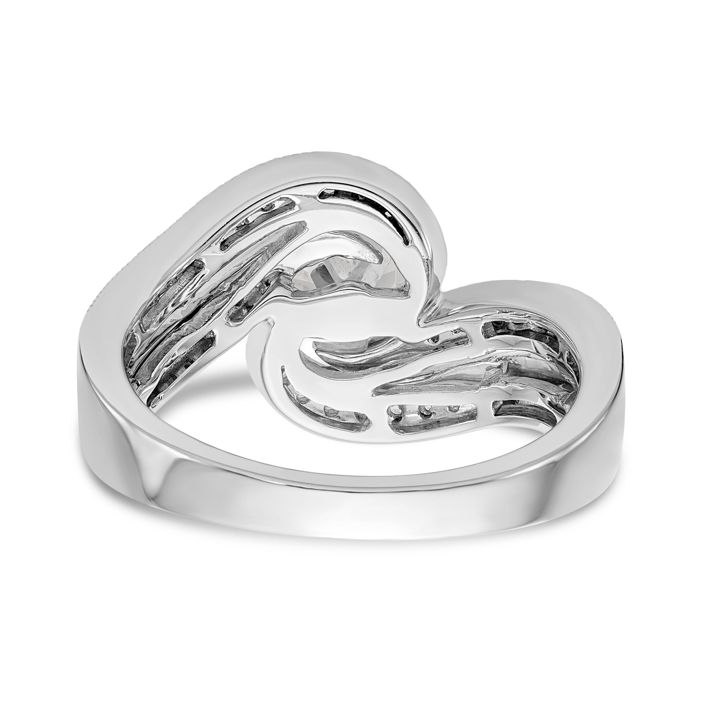Verlobungsring in Bypass-Design aus 14K Weißgold mit Krappenfassung und simuliertem Diamanten