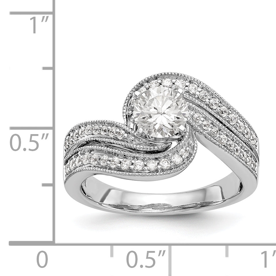 Verlobungsring in Bypass-Design aus 14K Weißgold mit Krappenfassung und simuliertem Diamanten