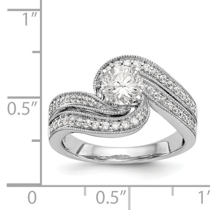 Verlobungsring in Bypass-Design aus 14K Weißgold mit Krappenfassung und simuliertem Diamanten
