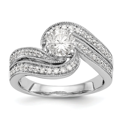 Verlobungsring in Bypass-Design aus 14K Weißgold mit Krappenfassung und simuliertem Diamanten