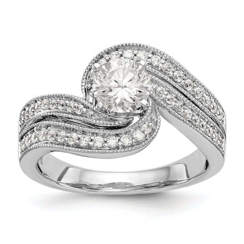 Verlobungsring in Bypass-Design aus 14K Weißgold mit Krappenfassung und simuliertem Diamanten