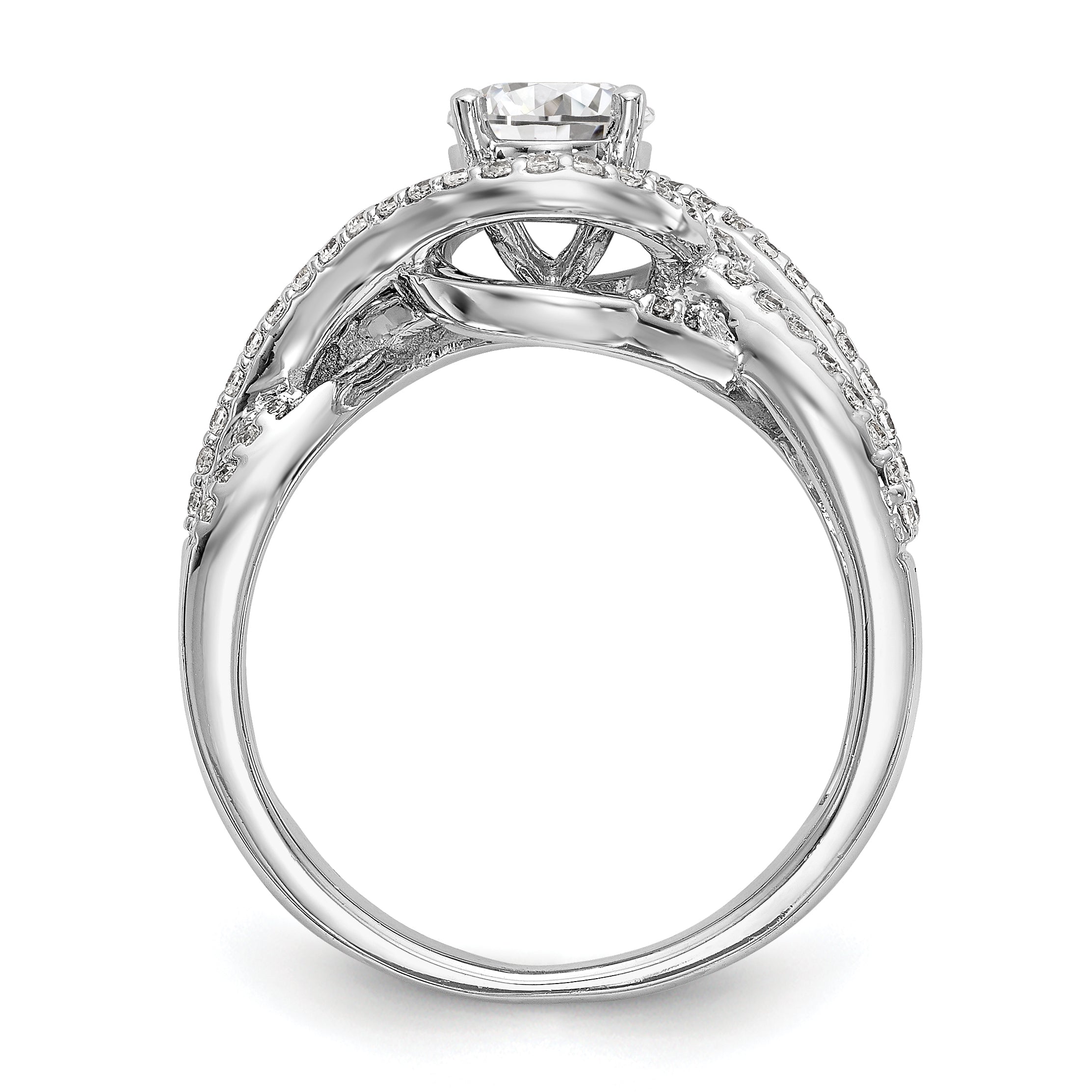 14K Weißgold Verlobungsring im Bypass-Design mit Krappenfassung und Diamant