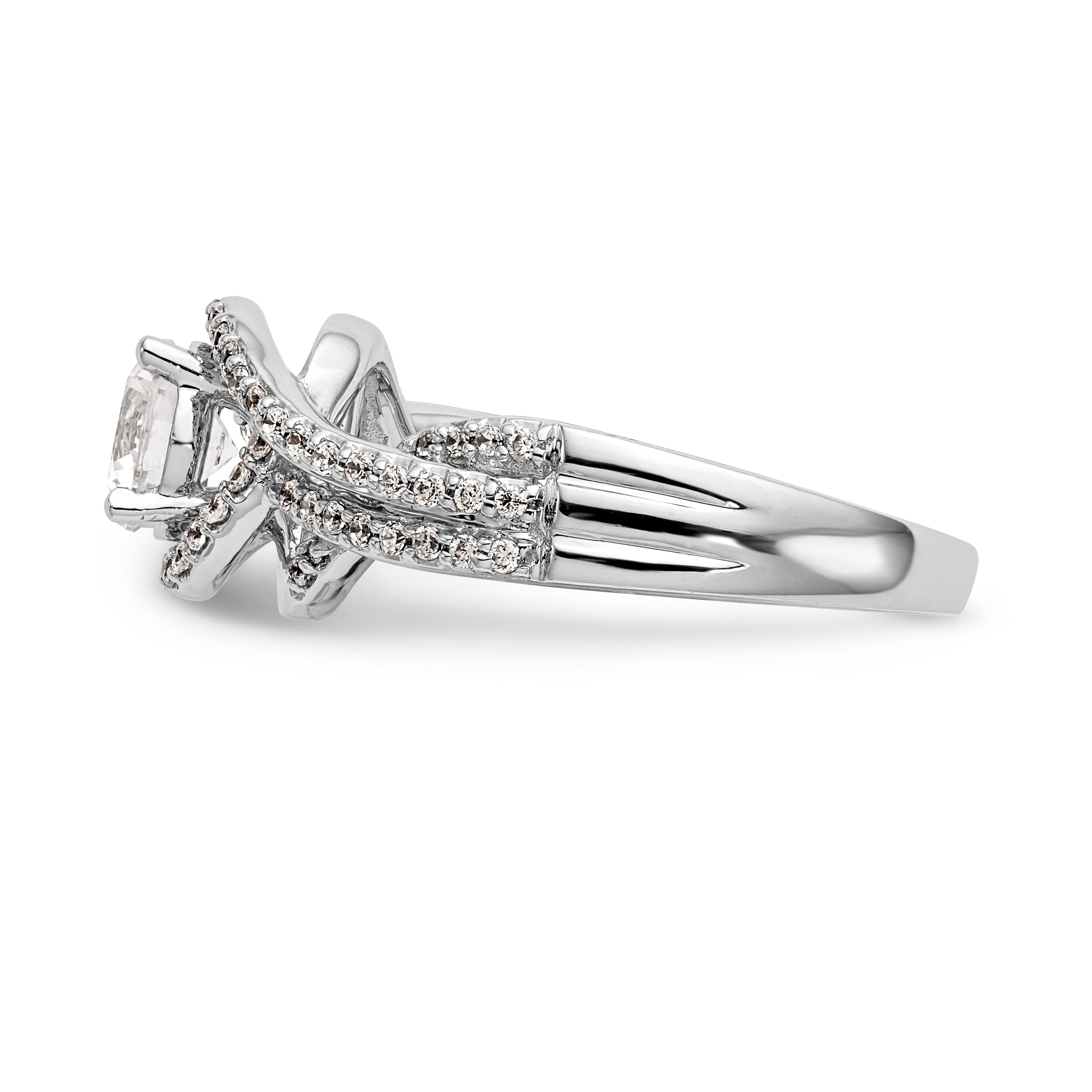 14K Weißgold Verlobungsring im Bypass-Design mit Krappenfassung und Diamant