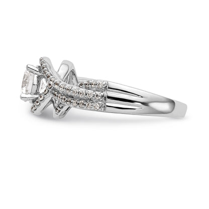 14K Weißgold Verlobungsring im Bypass-Design mit Krappenfassung und Diamant
