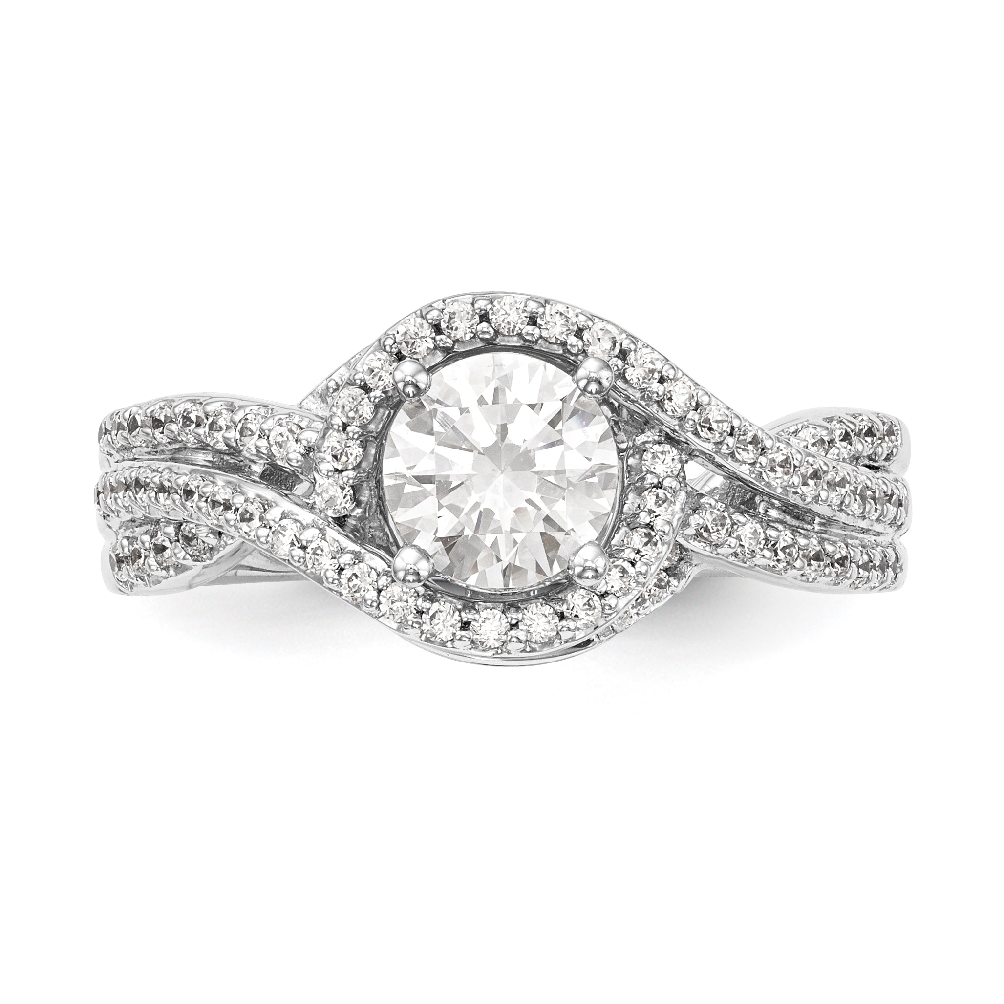 14K Weißgold Verlobungsring im Bypass-Design mit Krappenfassung und Diamant