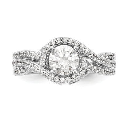 14K Weißgold Verlobungsring im Bypass-Design mit Krappenfassung und Diamant