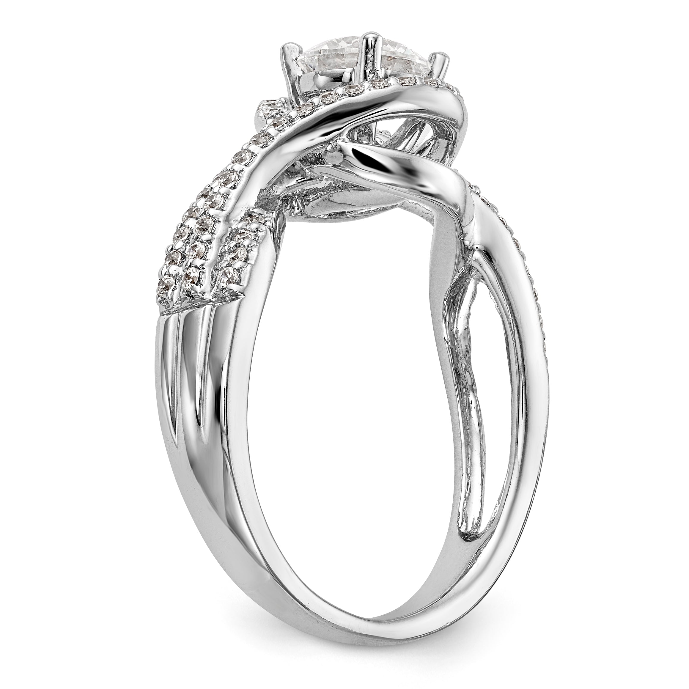 14K Weißgold Verlobungsring im Bypass-Design mit Krappenfassung und Diamant
