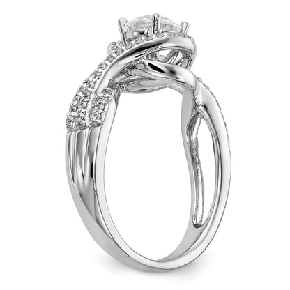 14K Weißgold Verlobungsring im Bypass-Design mit Krappenfassung und Diamant
