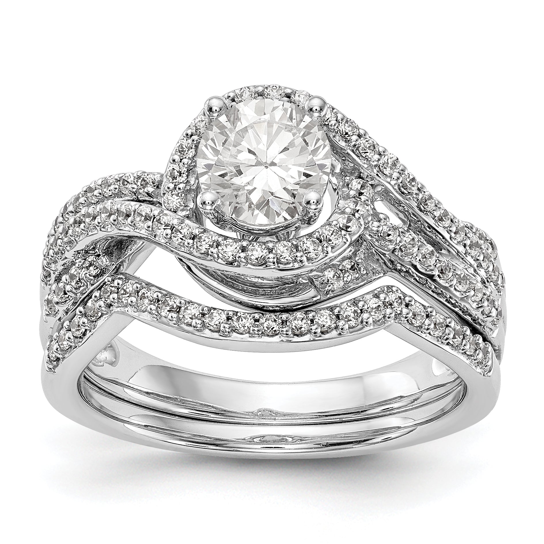 14K Weißgold Verlobungsring im Bypass-Design mit Krappenfassung und Diamant