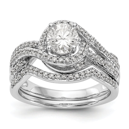 14K Weißgold Verlobungsring im Bypass-Design mit Krappenfassung und Diamant