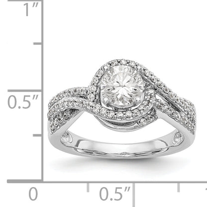 14K Weißgold Verlobungsring im Bypass-Design mit Krappenfassung und Diamant
