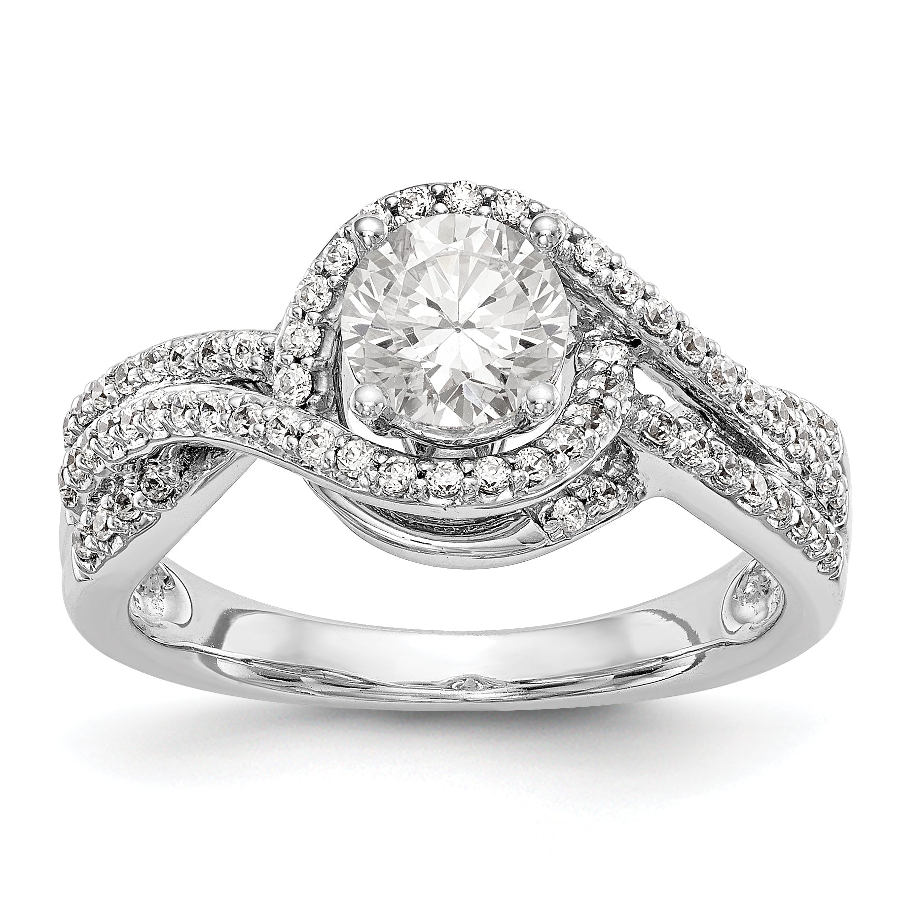 14K Weißgold Verlobungsring im Bypass-Design mit Krappenfassung und Diamant