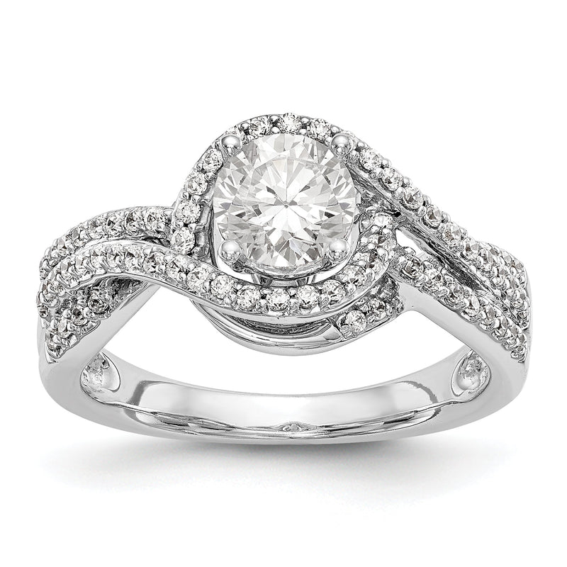 14K Weißgold Verlobungsring im Bypass-Design mit Krappenfassung und Diamant