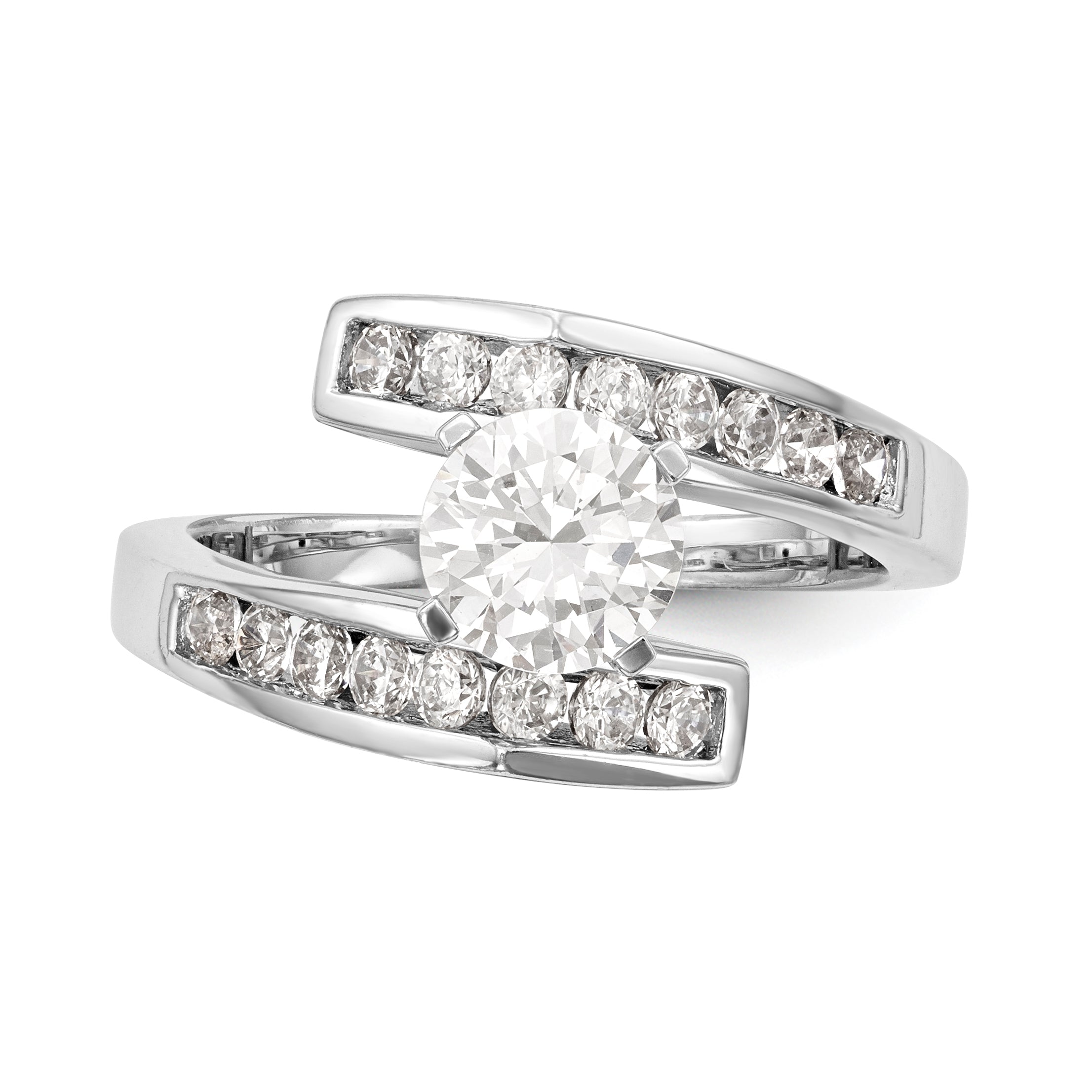 Bypass-Verlobungsring aus 14K Weißgold mit Krappenfassung und simuliertem Diamanten