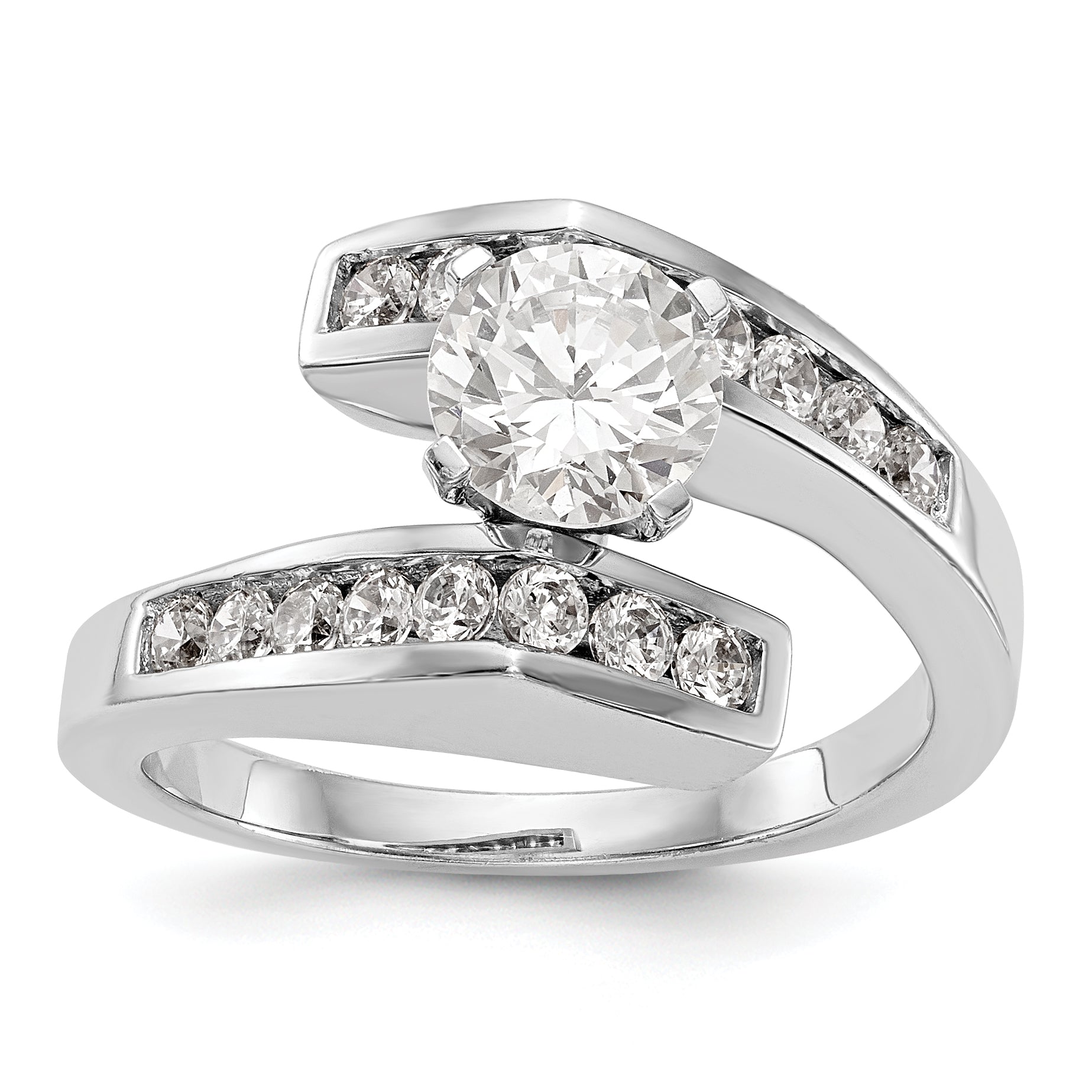 Bypass-Verlobungsring aus 14K Weißgold mit Krappenfassung und simuliertem Diamanten