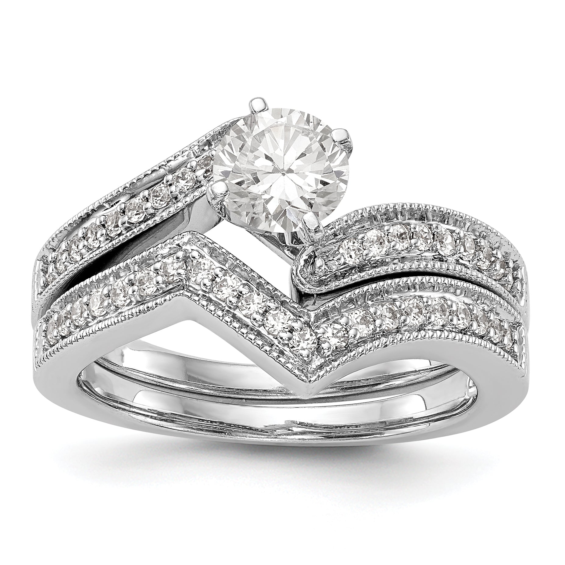 14K Weißgold Verlobungsring im Bypass-Design mit simulierten Diamanten
