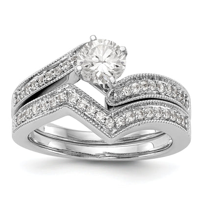 14K Weißgold Verlobungsring im Bypass-Design mit simulierten Diamanten