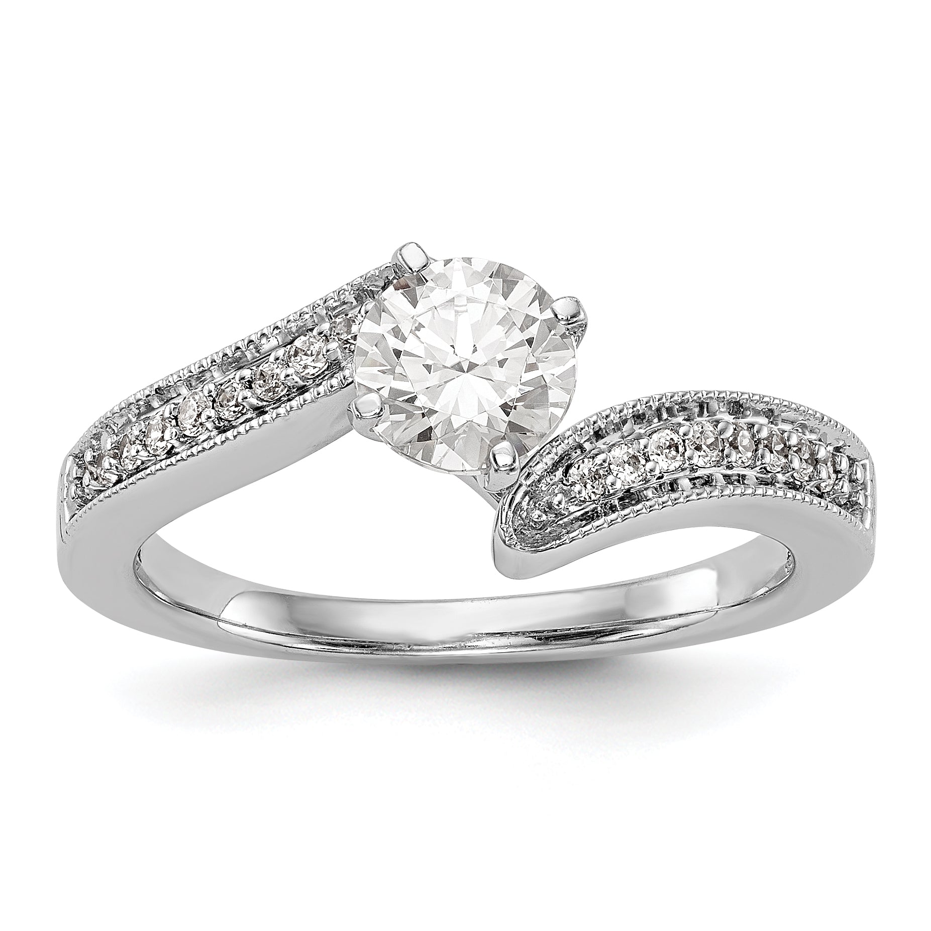14K Weißgold Verlobungsring im Bypass-Design mit simulierten Diamanten