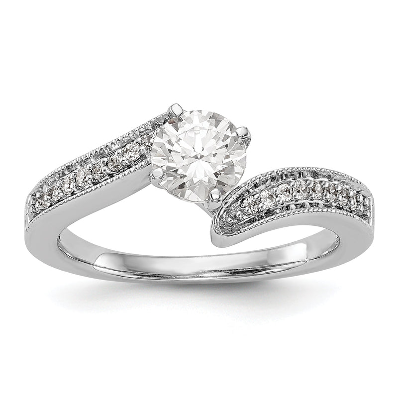 14K Weißgold Verlobungsring mit simulierten Diamanten im Bypass-Design