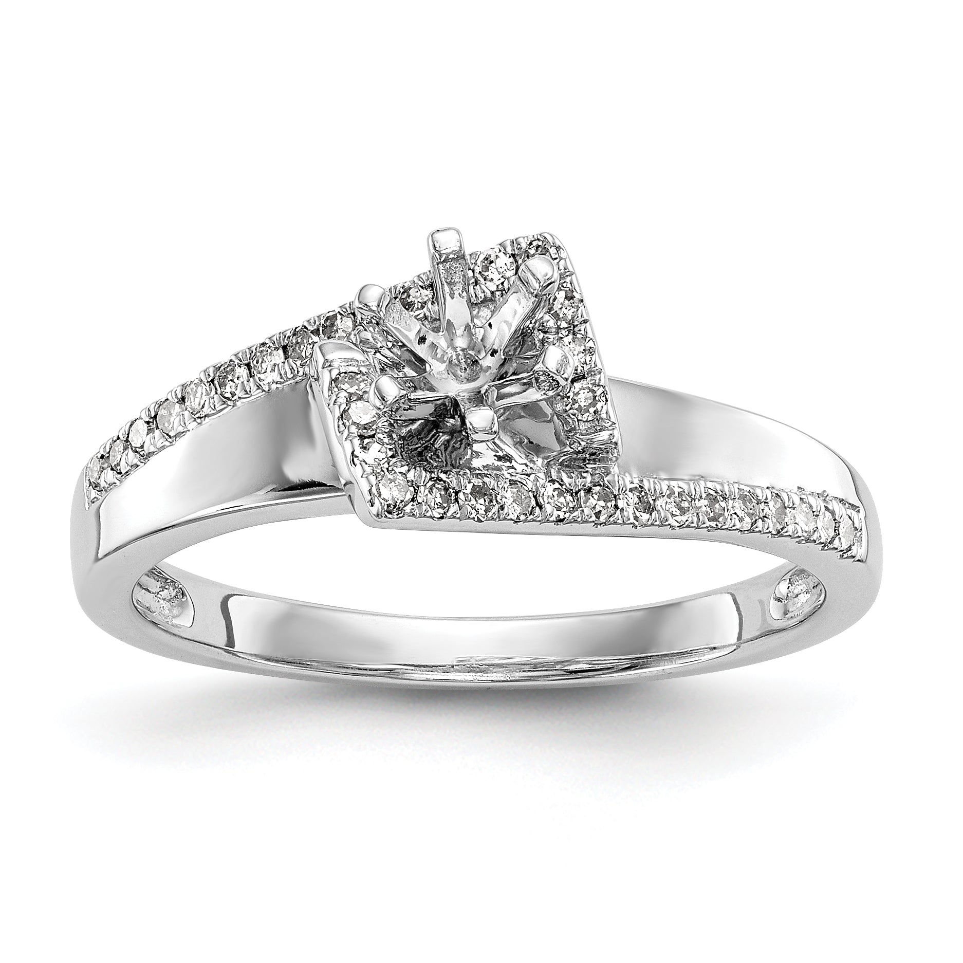 14K Weißgold Verlobungsring mit Steckfassung für simulierte Diamanten
