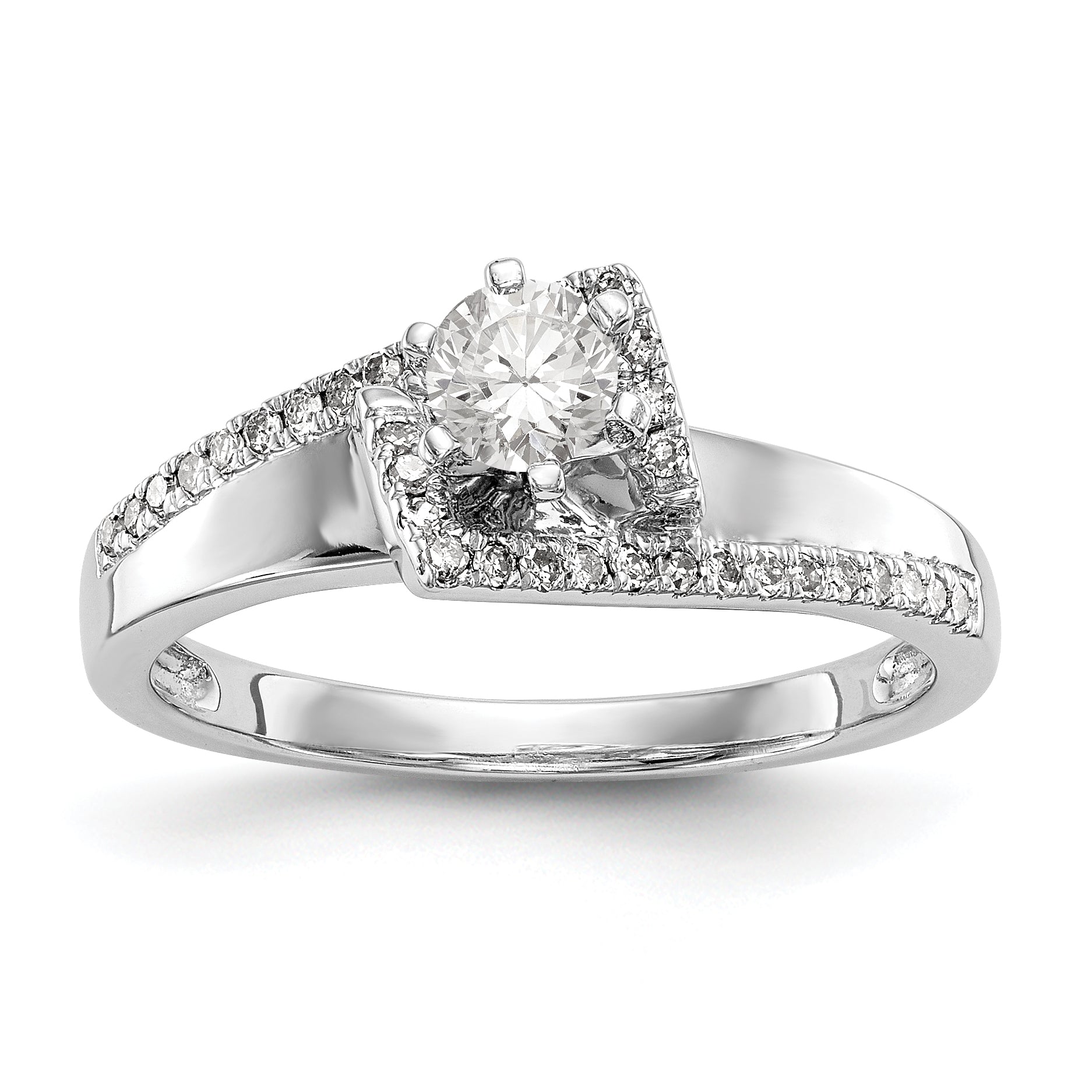 14K Weißgold Verlobungsring mit Steckfassung für simulierte Diamanten