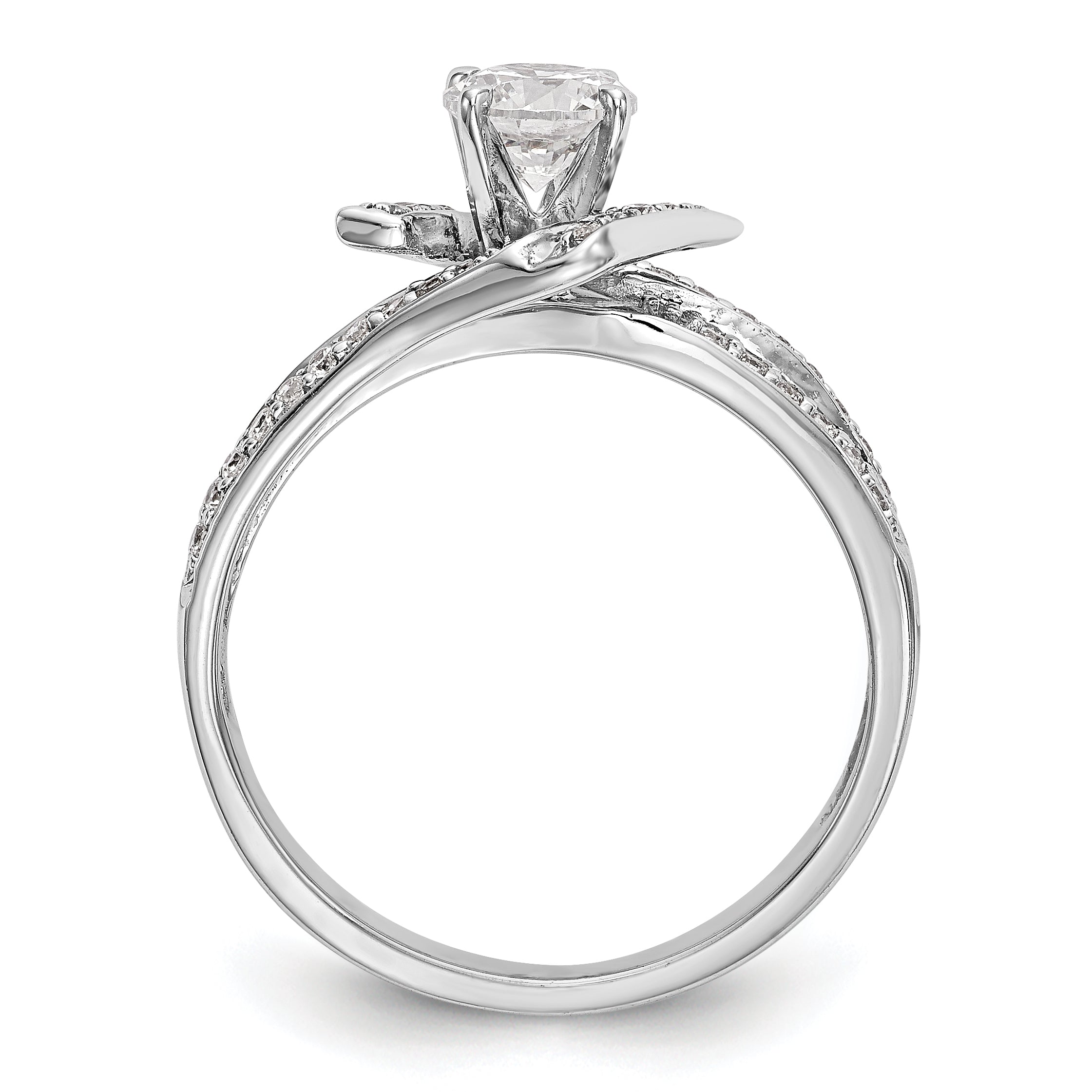14K Weißgold Verlobungsring mit simuliertem Diamant in Krappenfassung, Bypass-Design