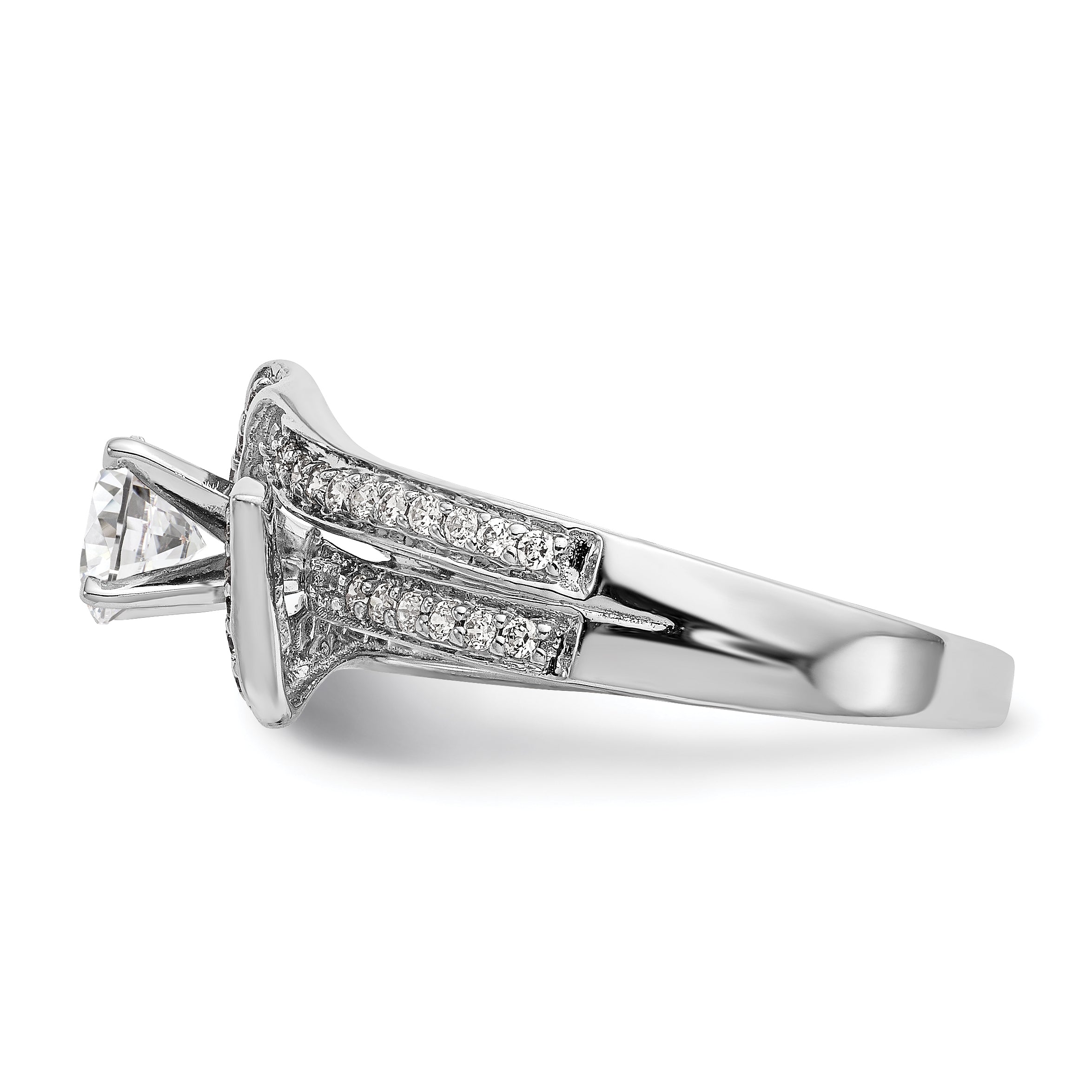 14K Weißgold Verlobungsring mit simuliertem Diamant in Krappenfassung, Bypass-Design