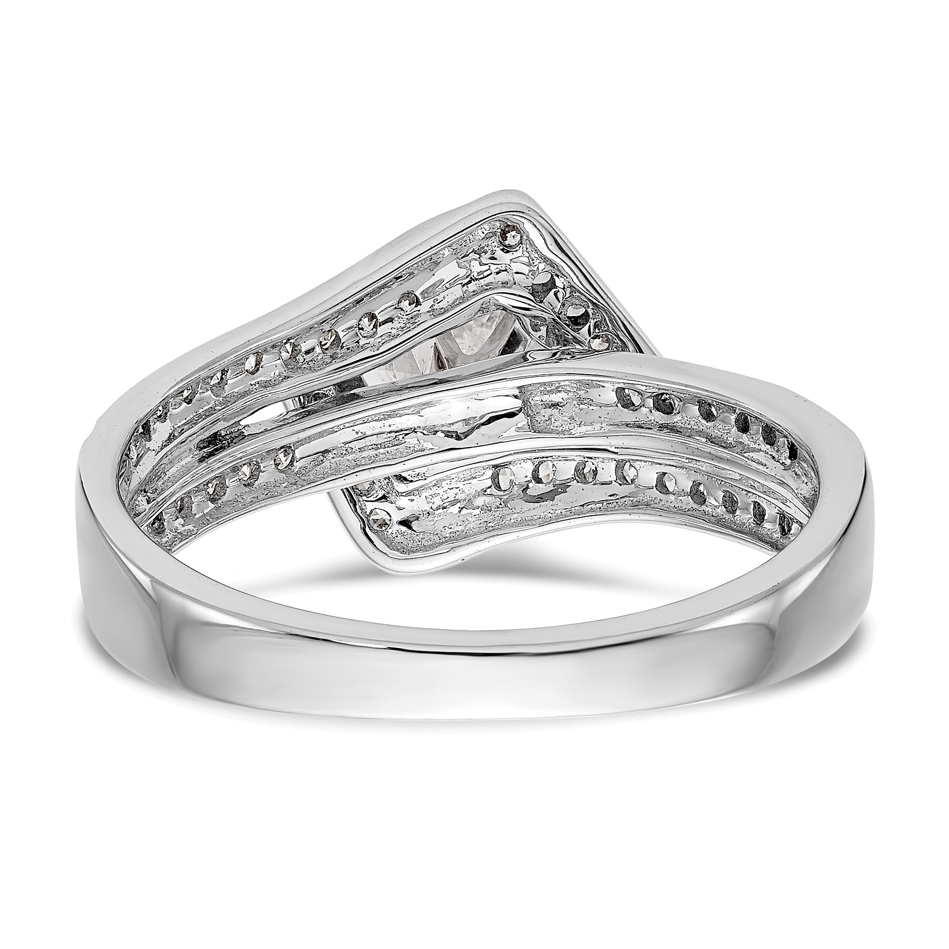 14K Weißgold Verlobungsring mit simuliertem Diamant in Krappenfassung, Bypass-Design