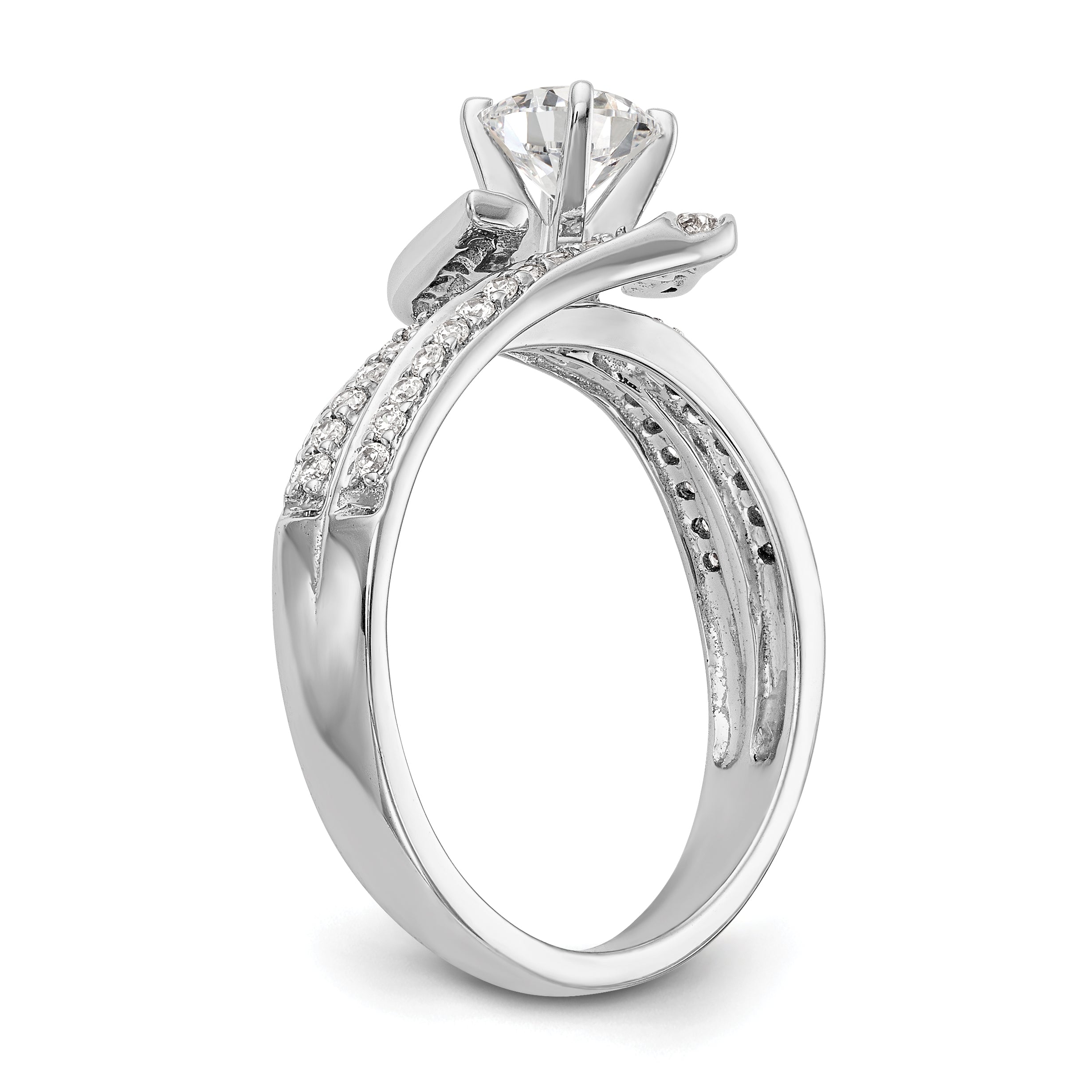 14K Weißgold Verlobungsring mit simuliertem Diamant in Krappenfassung, Bypass-Design