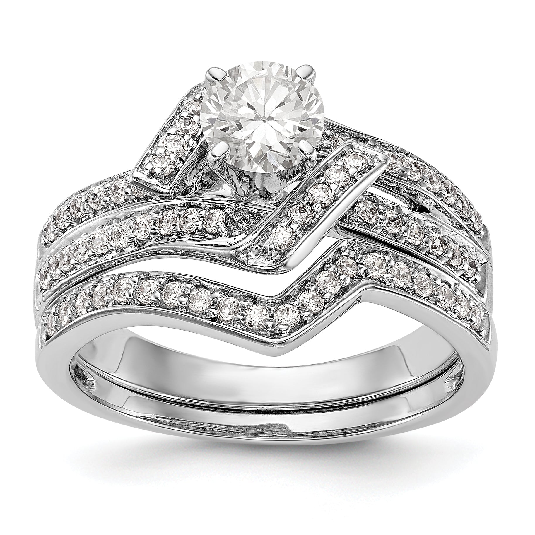 14K Weißgold Verlobungsring mit simuliertem Diamant in Krappenfassung, Bypass-Design