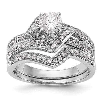 14K Weißgold Verlobungsring mit simuliertem Diamant in Krappenfassung, Bypass-Design