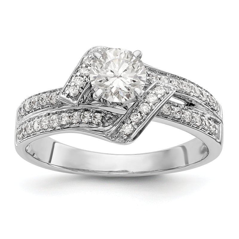 14K Weißgold Verlobungsring mit simuliertem Diamant in Krappenfassung, Bypass-Design