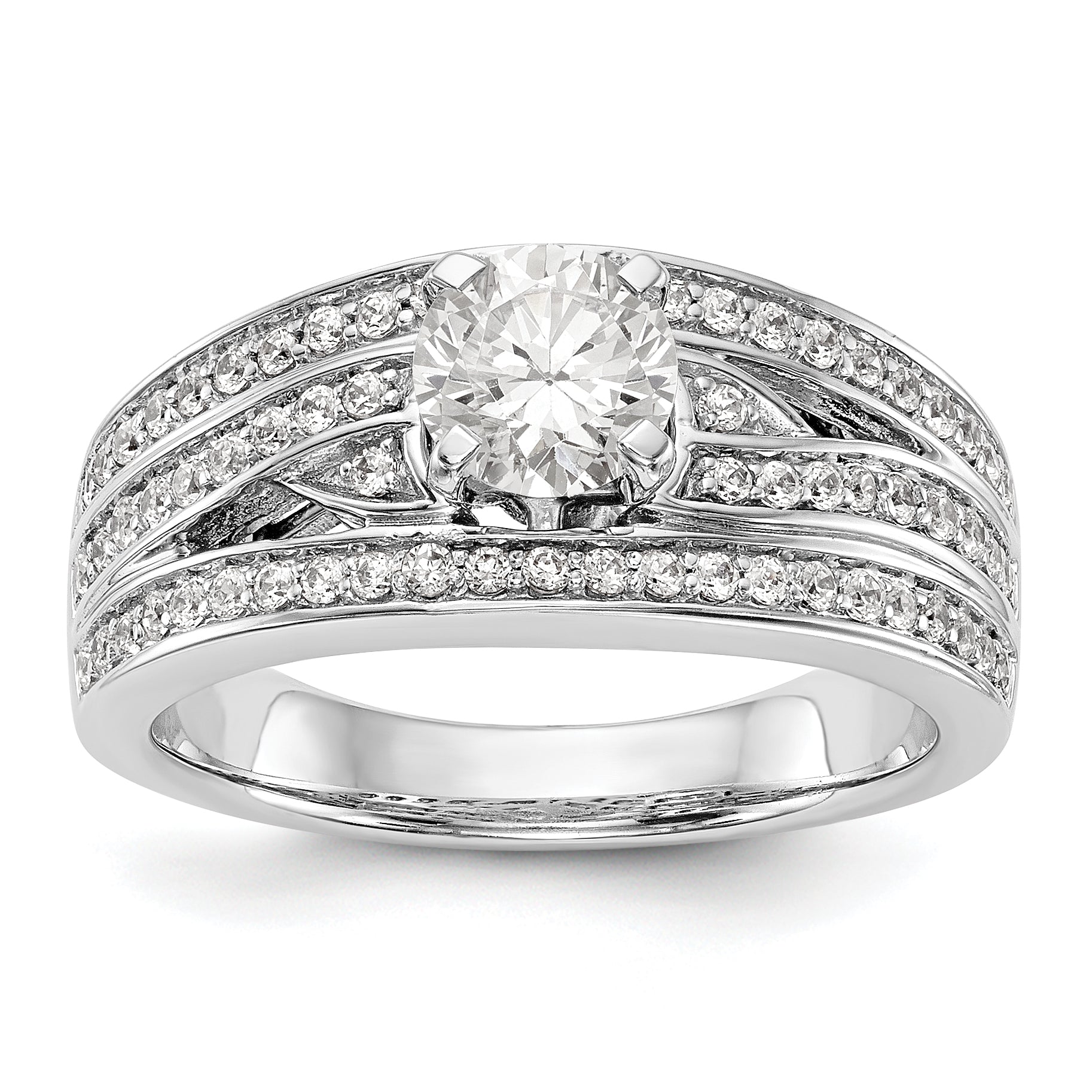 14K Weißgold Verlobungsring mit Peg-Fassung und simulierten Diamanten