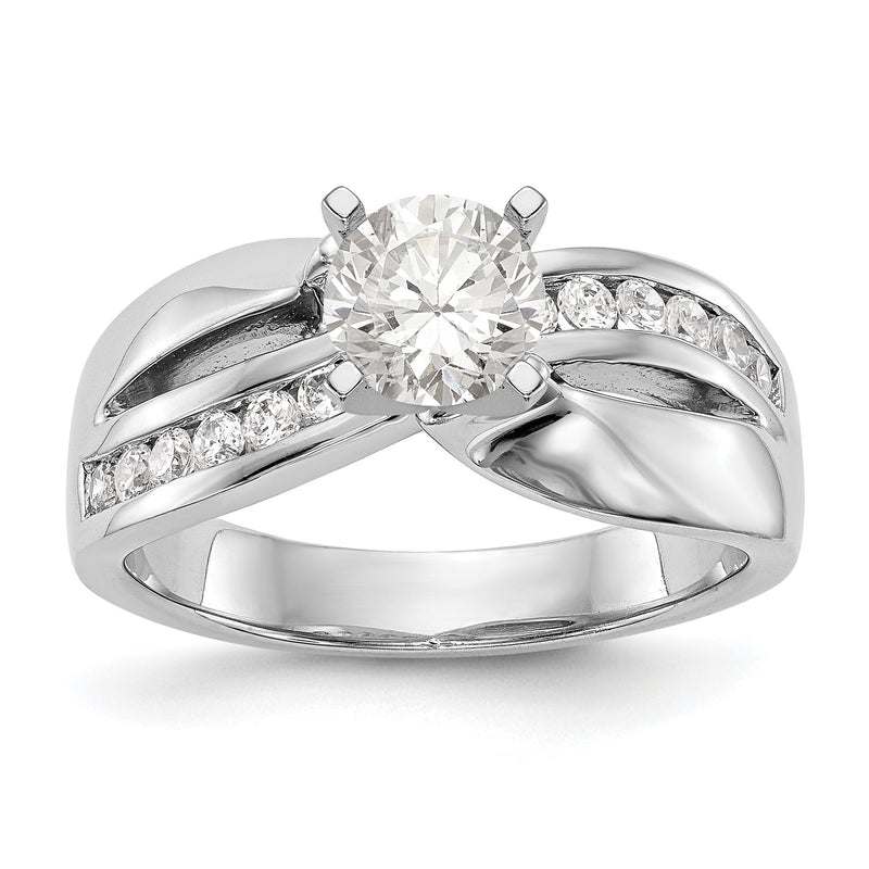 14K Weißgold Verlobungsring mit Krappenfassung und simuliertem Diamanten