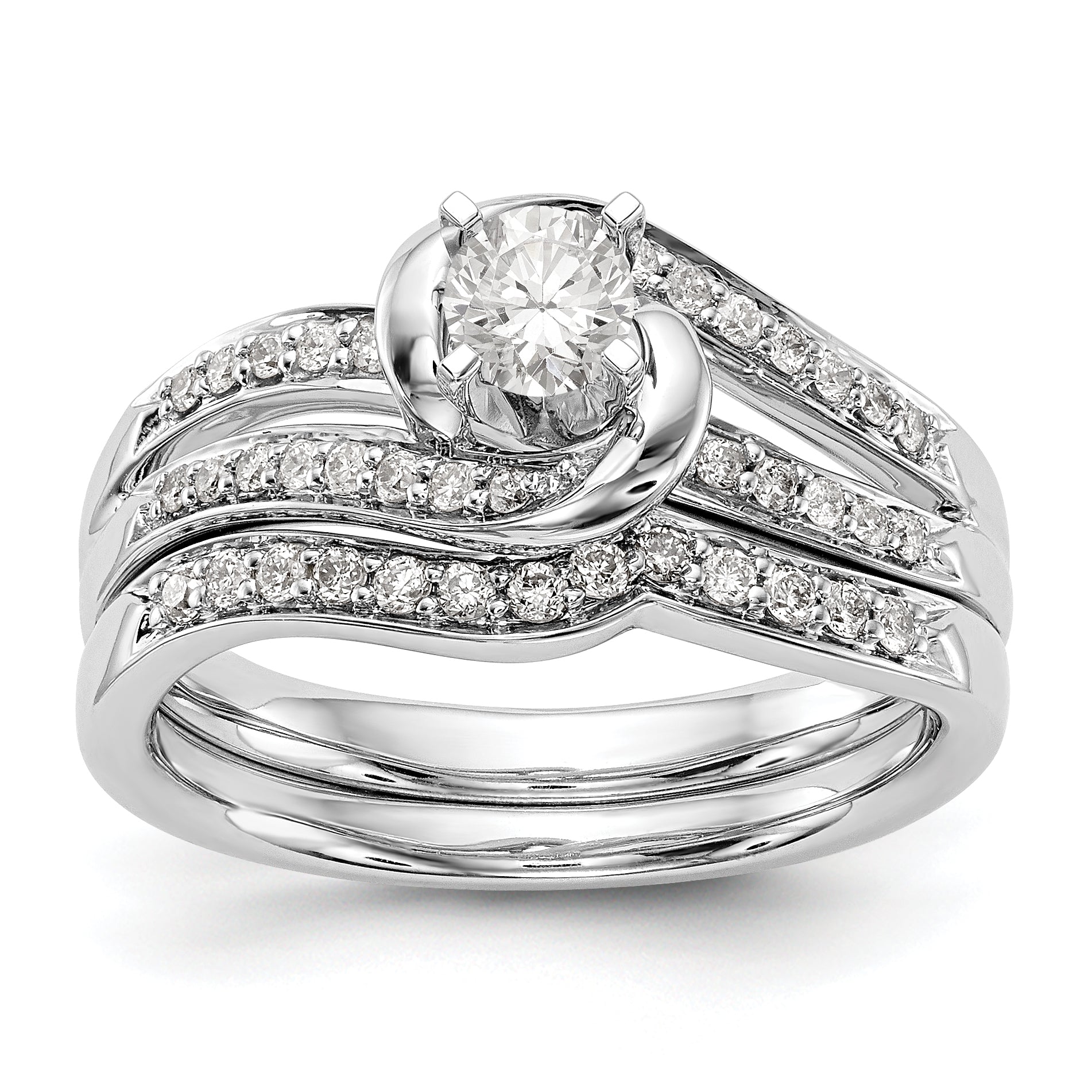 14K Weißgold Verlobungsring im Bypass-Design mit Labordiamanten