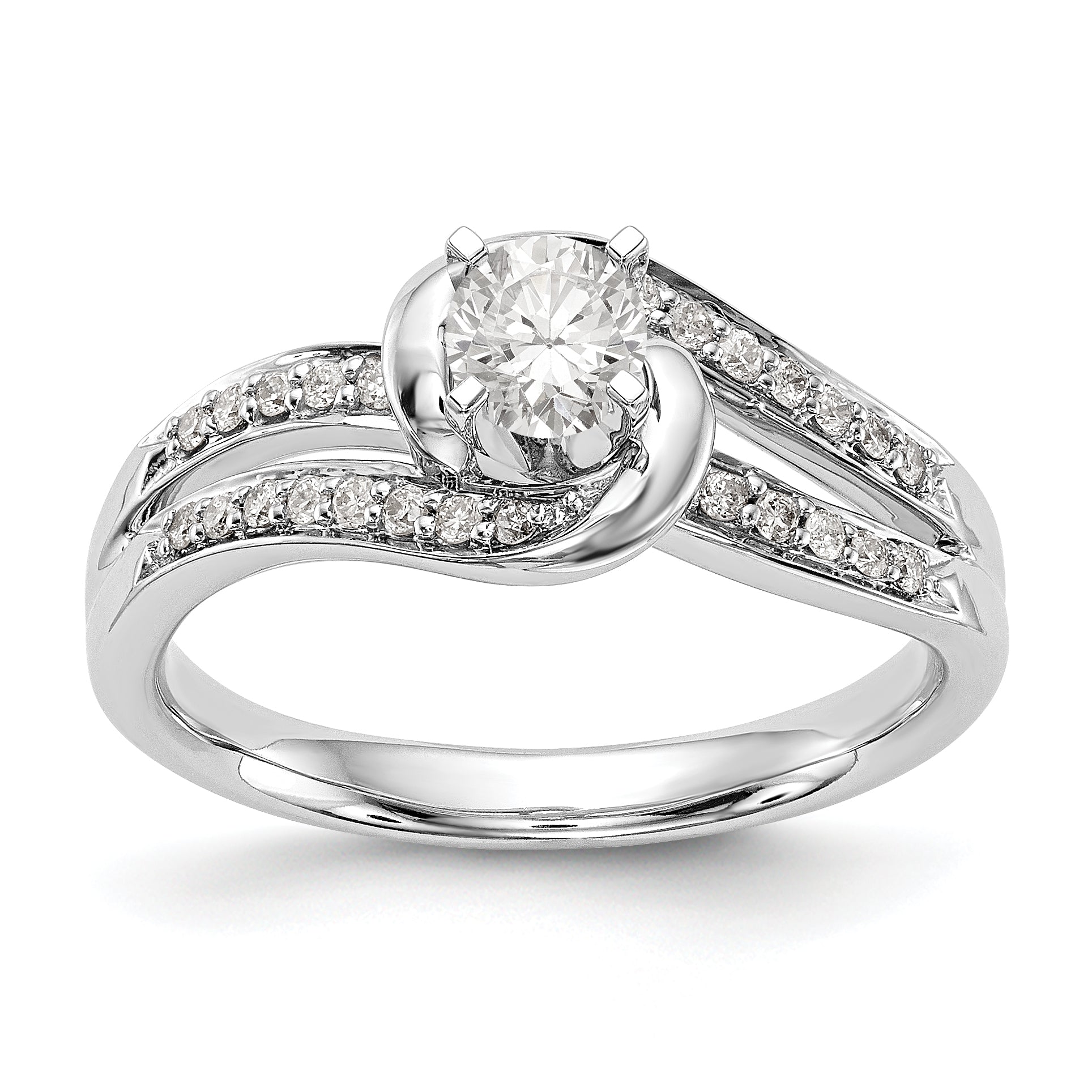 14K Weißgold Verlobungsring im Bypass-Design mit Labordiamanten