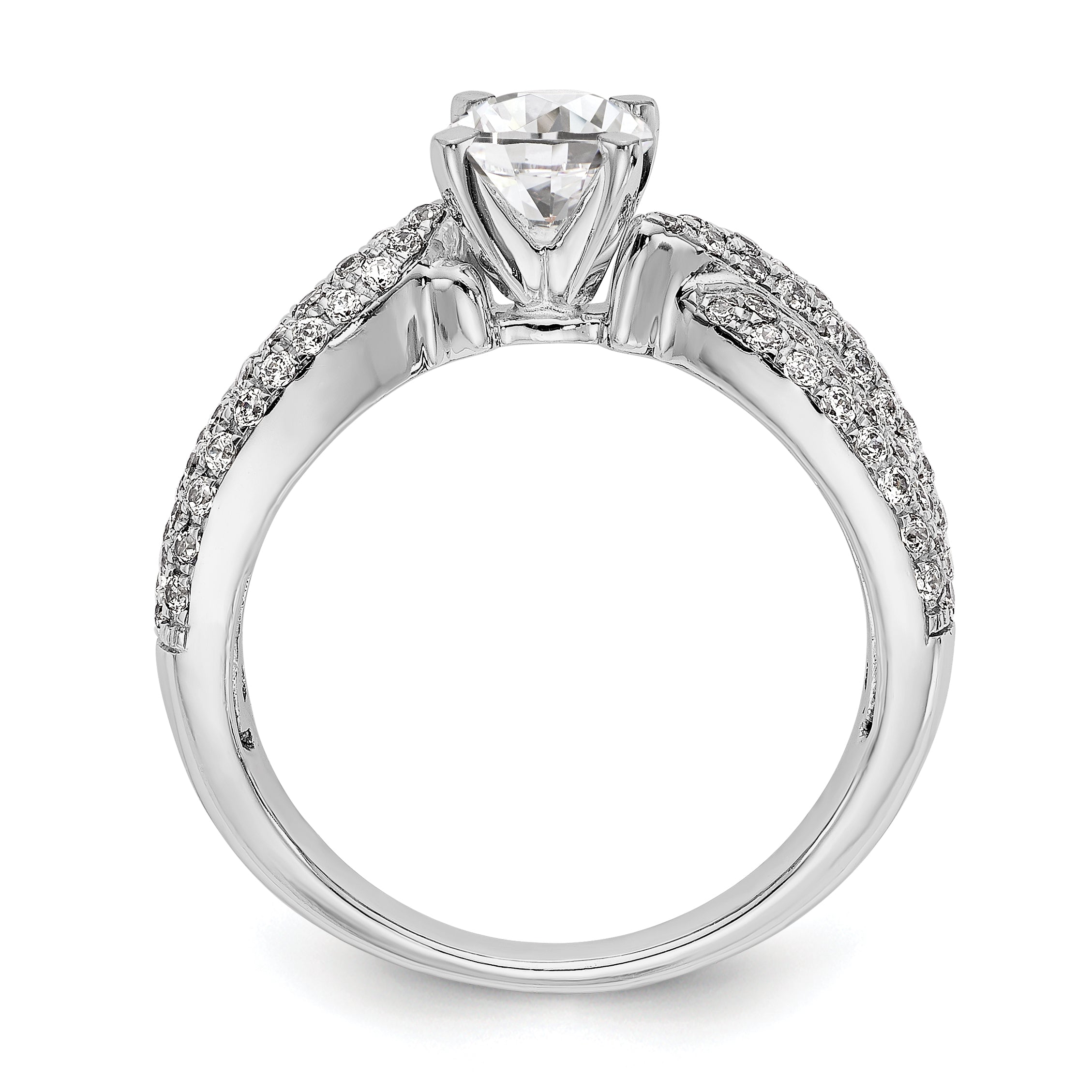 14K Weißgold Verlobungsring im Bypass-Design mit Krappenfassung und Zirkonia