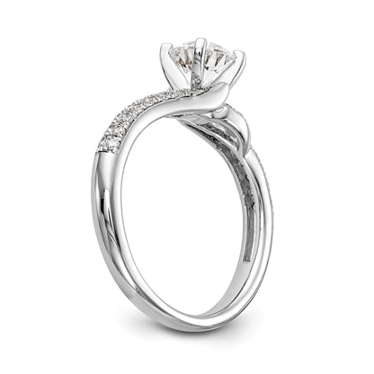 Verlobungsring „Überkreuz" aus 14K Weißgold mit Krappenfassung und simuliertem Diamanten