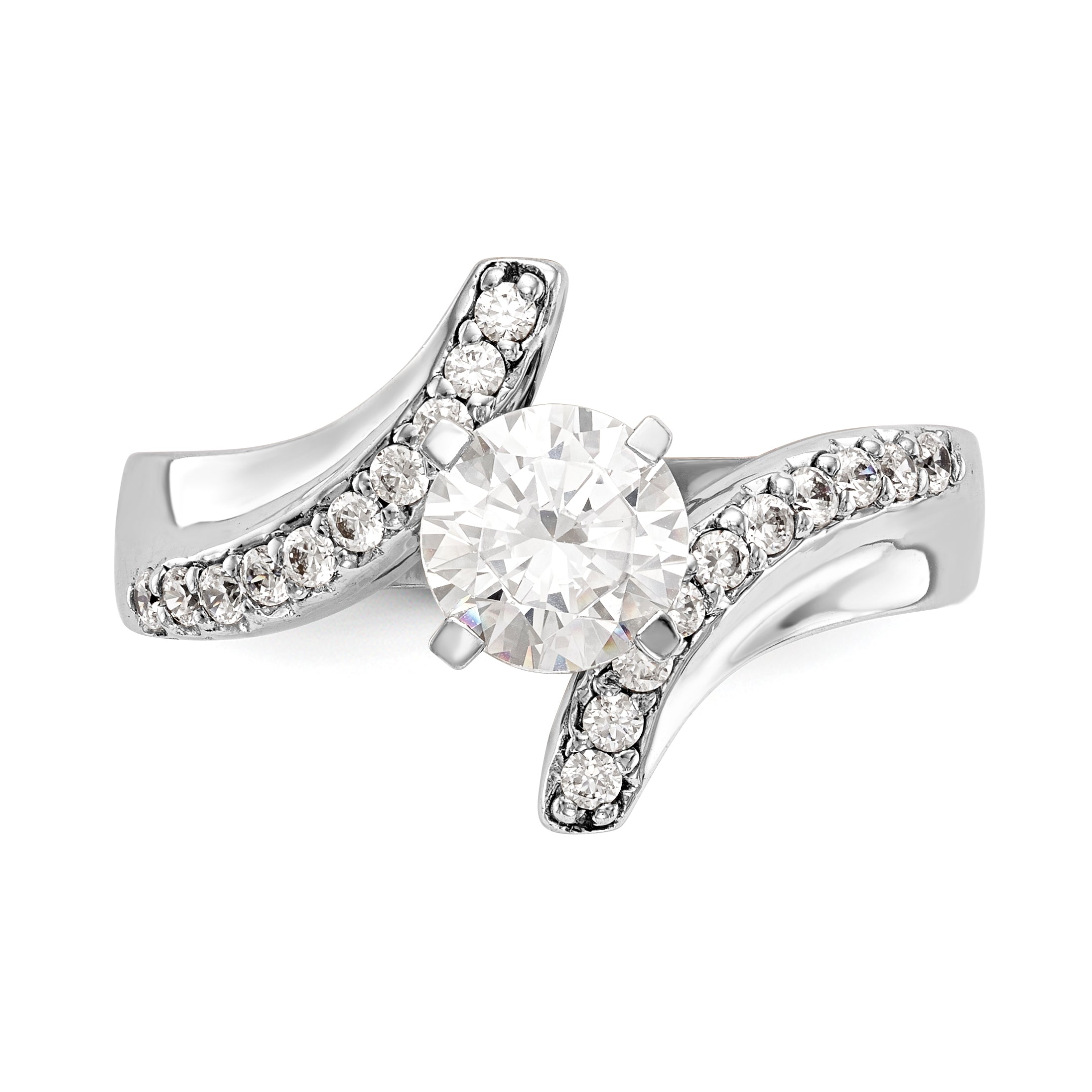 Verlobungsring 14K Weißgold mit Labordiamant im Bypass-Design
