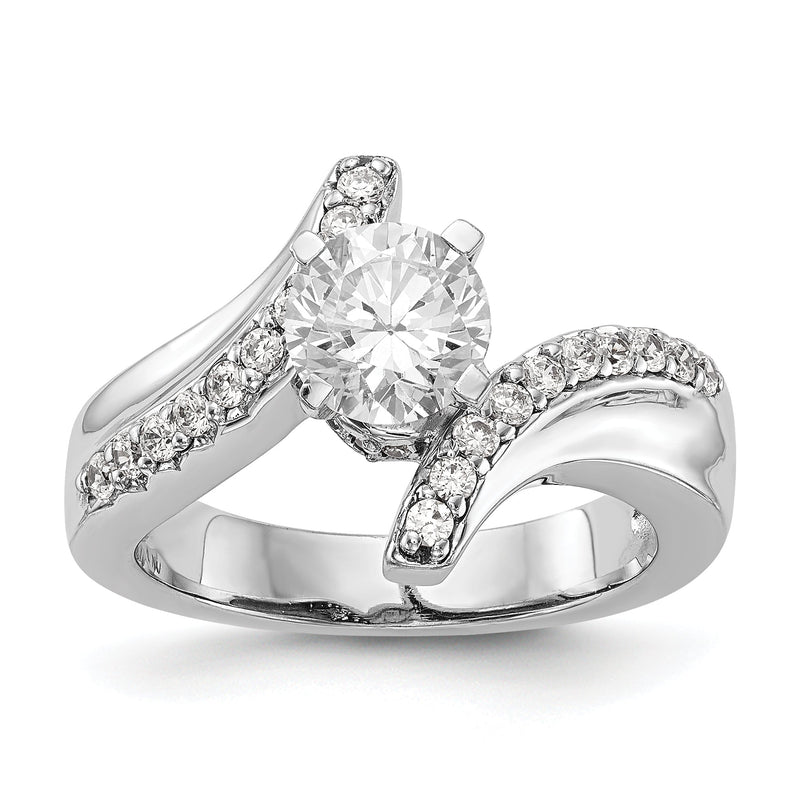 14K Weißgold Verlobungsring mit synthetischem Diamant im Bypass-Design