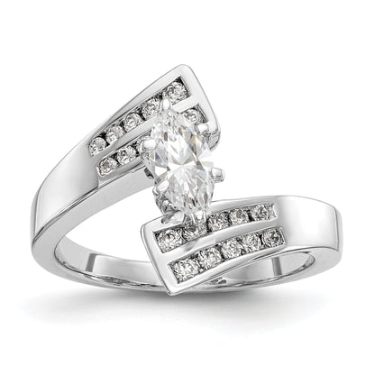 14K Weißgold Verlobungsring im Bypass-Design mit Krappenfassung und simulierten Diamanten