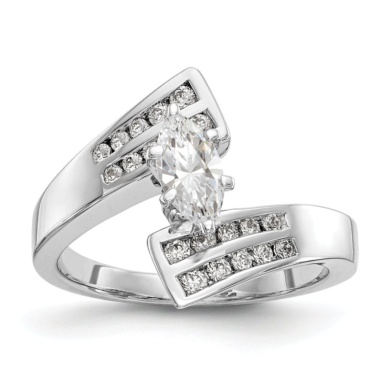14K Weißgold Ring mit Krappenfassung und simulierten Diamanten im Verlobungsring-Überkreuz-Design