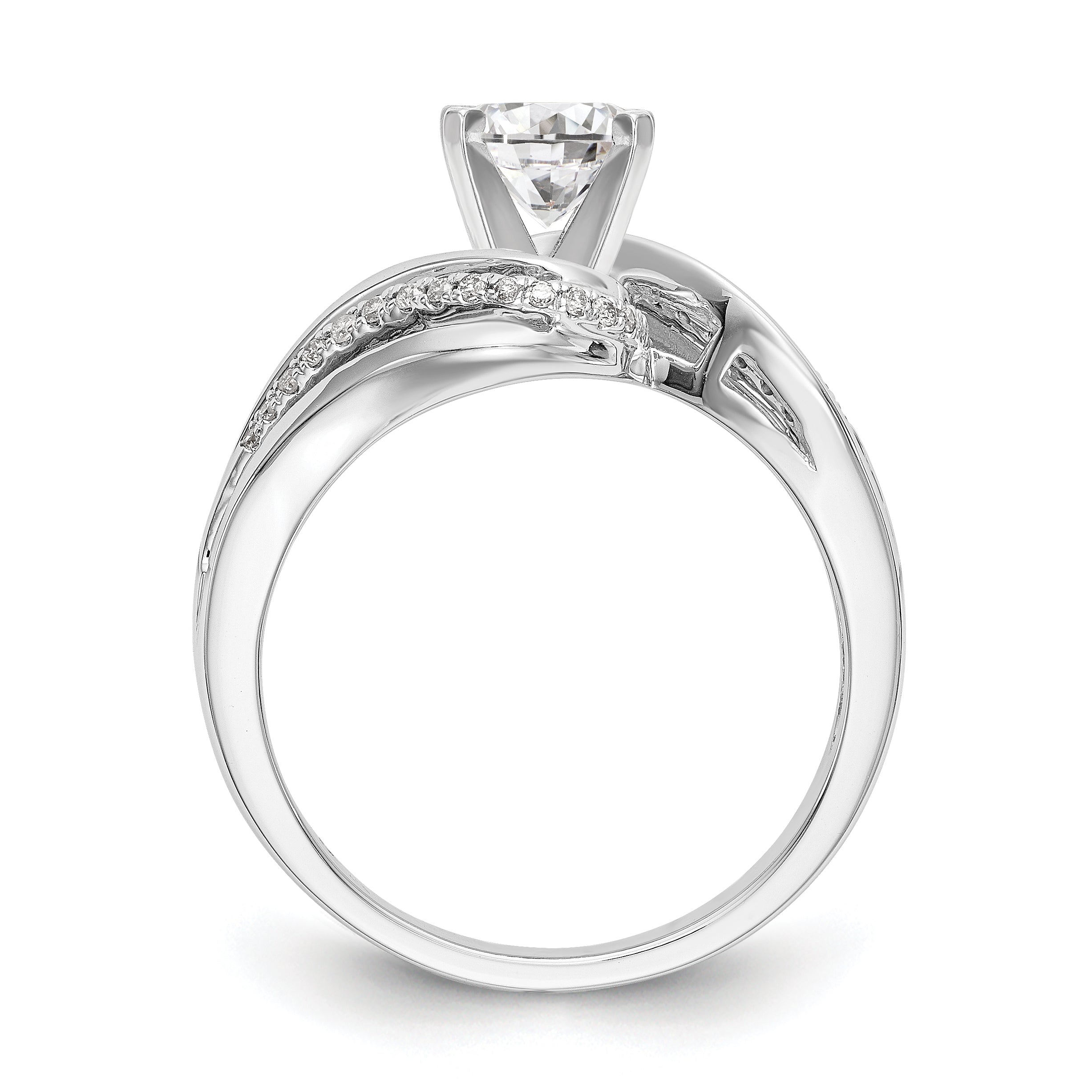 Verlobungsring im Bypass-Design aus 14K Weißgold mit Krappenfassung und Diamantimitat