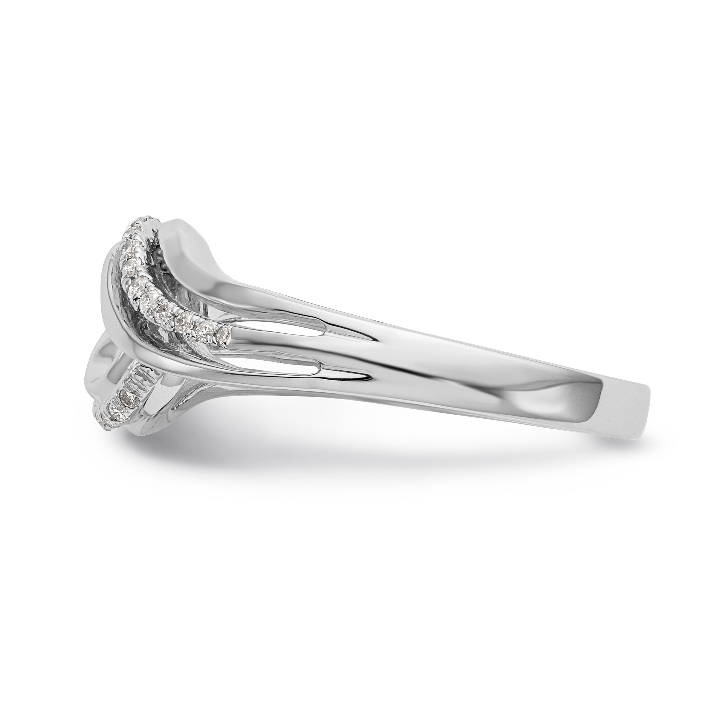 Verlobungsring im Bypass-Design aus 14K Weißgold mit Krappenfassung und Diamantimitat